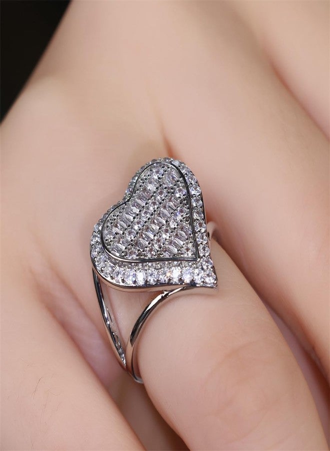 EUJHRTM 925 Sterling Silver Light Luxury Rectangular Love Ring Simulation Diamond Ring Group Set with Diamond Heart Shaped Index Finger Engagement Ring as a Gift for Girlfriend 8 - Image 2